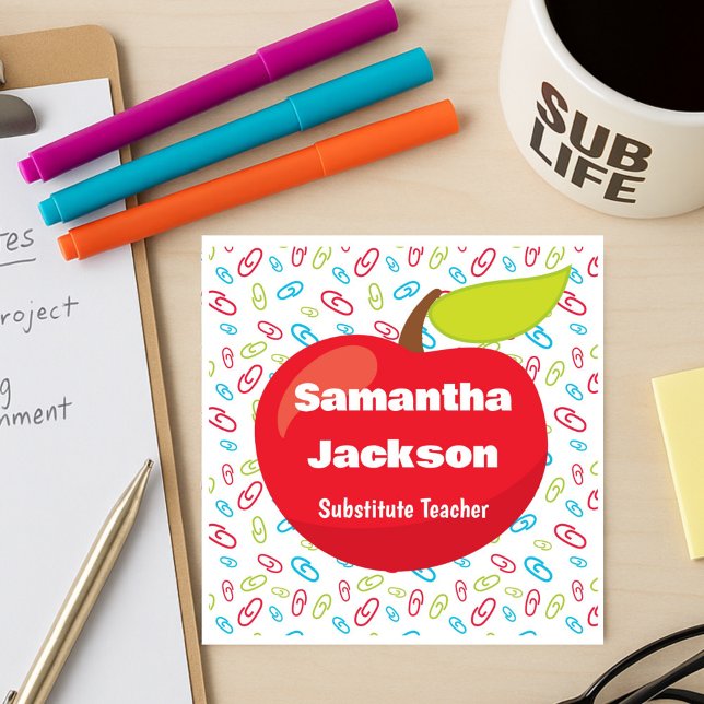 Cartão De Visita Quadrado Apple Vermelha do Professor Substituto (Criador carregado)