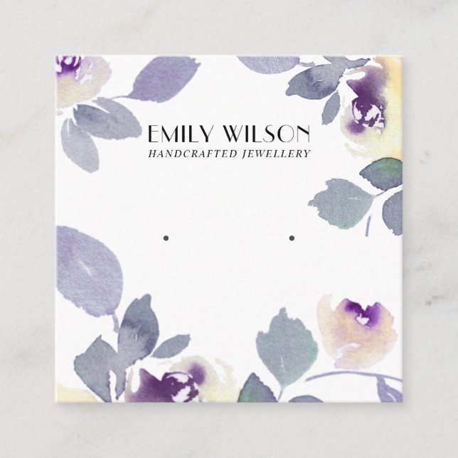 CARTÃO DE VISITA QUADRADO APRESENTAÇÃO AMARELO DO ESTUDO FLORAL ROSA LILAC (Frente)