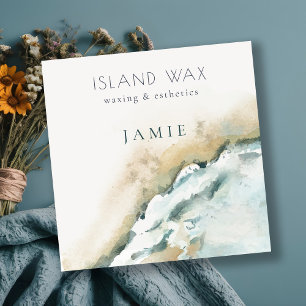 Cartão De Visita Quadrado Aqua Blue Sea Waves Sand Beach Watercolor