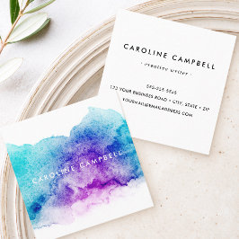 Cartão De Visita Quadrado Aquarela azul e roxo