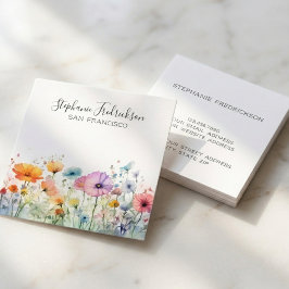 Cartão De Visita Quadrado Aquarela Flor Silvestre Caligrafia Elegante