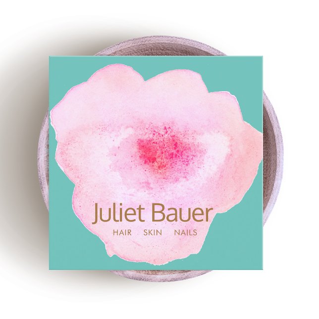 Cartão De Visita Quadrado Aquarela Floral Rosa Artística (Criador carregado)