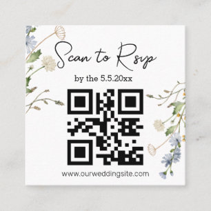 Cartão De Visita Quadrado aquarela flores silvestres rsvp código qr casament