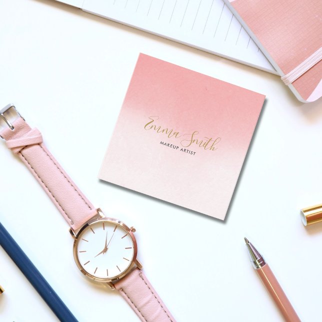 Cartão De Visita Quadrado Aquarela Luxuriosa Elegante Rosa (Luxurious Elegant Pink Watercolor Square Business Card)