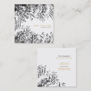 Cartão De Visita Quadrado Aquarela Natureza Moderna Tintas Negra e Branca