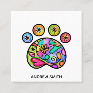 Cartão De Visita Quadrado Aquarela Pet Dog Paw Art Modelo