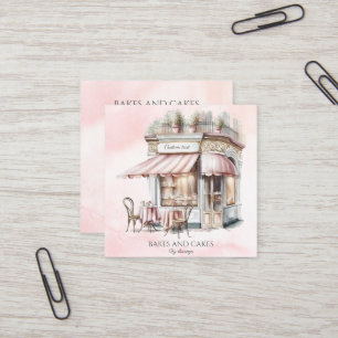 Cartão De Visita Quadrado Aquarela, rosa cor de blush, código QR de padaria