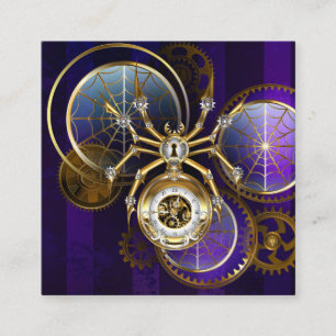 Cartão De Visita Quadrado Aranha Steampunk no fundo roxo