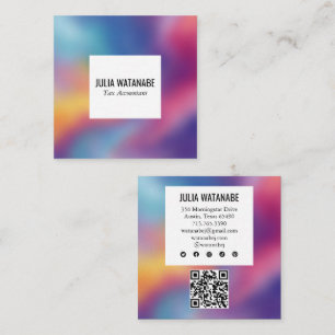 Cartão De Visita Quadrado Arco-íris Difuso Minimalista Moderno QRCode Mídia