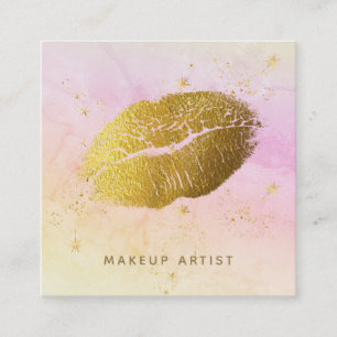 Cartão De Visita Quadrado *~* Arco-Íris Estrelas Cósmicas Douradas Pastel 