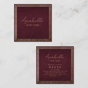 Cartão De Visita Quadrado Armação de Veludo Burgundy com Brilho Dourado Mode