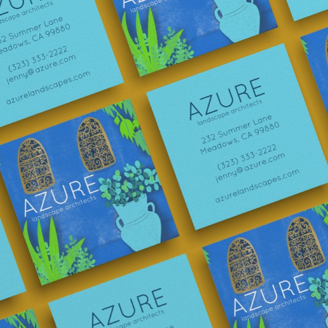 Cartão De Visita Quadrado Arquiteto Florista do Jardim Azul (Criador carregado)
