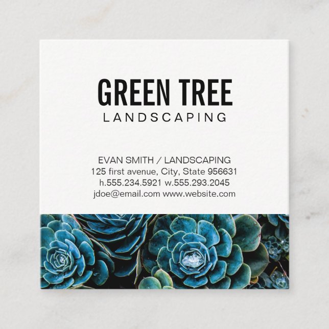 Cartão De Visita Quadrado Arquitetura Paisagista | Serviço de jardinagem (Frente)