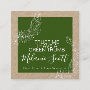 Cartão De Visita Quadrado Arranjo Botânico da Planta Verde do Jardim Arrebat