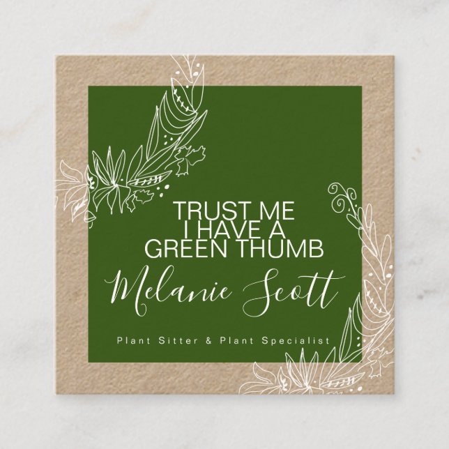 Cartão De Visita Quadrado Arranjo Botânico da Planta Verde do Jardim Arrebat (Frente)