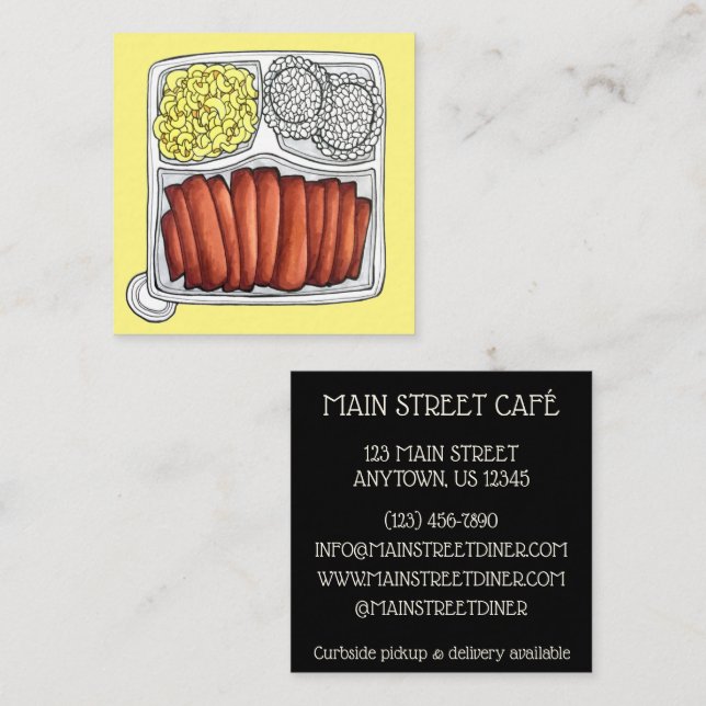 Cartão De Visita Quadrado Arroz Macaroni, Salada de Arroz de Placa de Cuisin (Frente/Verso)