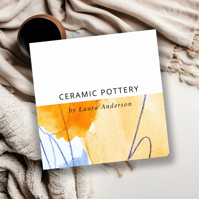 Cartão De Visita Quadrado Arte abstrato Artística Amarela Azul (Criador carregado)