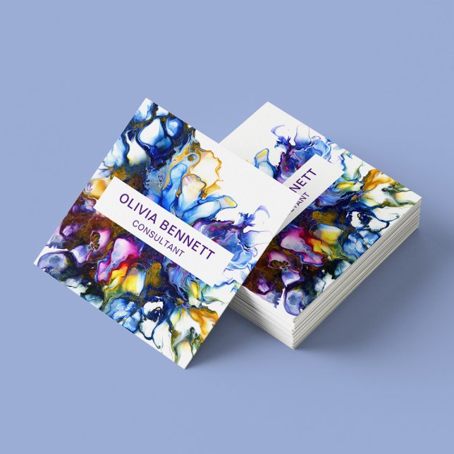 Cartão De Visita Quadrado Arte Abstrato Fluida Moderna Colorida (Criador carregado)