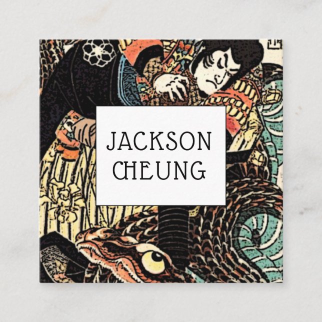 Cartão De Visita Quadrado Arte Asiática, O Guerreiro Japonês Samurai, Aprese (Frente)