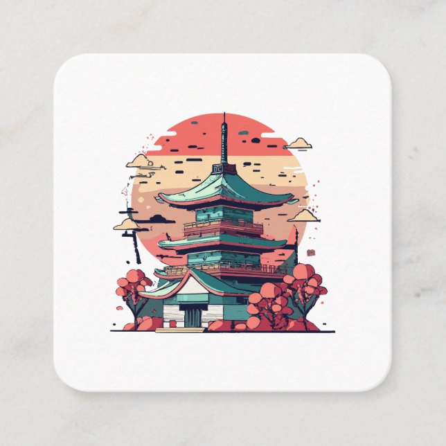 Cartão De Visita Quadrado Arte Colorida de Edifícios Japoneses (Frente)