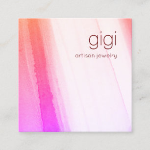 Cartão De Visita Quadrado Arte de Aquarela Abstrato rosa