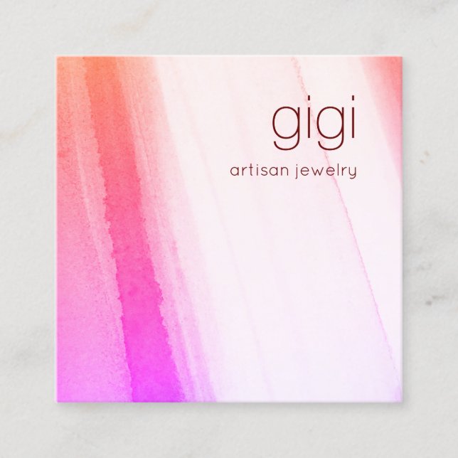 Cartão De Visita Quadrado Arte de Aquarela Abstrato rosa (Frente)