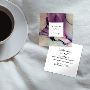 Cartão De Visita Quadrado Arte Líquida De Álcool Cor-De-Rosa E Azul