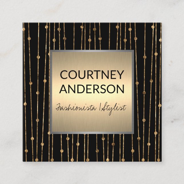 Cartão De Visita Quadrado Arte Moderna | Trabalho Dourado por padrão (Frente)