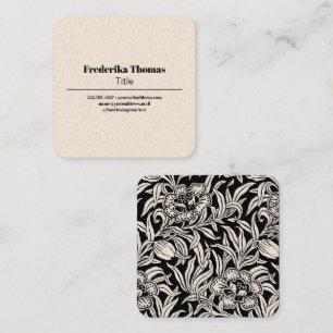 Cartão De Visita Quadrado Arte Nova Antiga Elegante Floral Preto e Creme