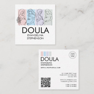 Cartão De Visita Quadrado Arte Personalizada em Linhas Pastel DOULA