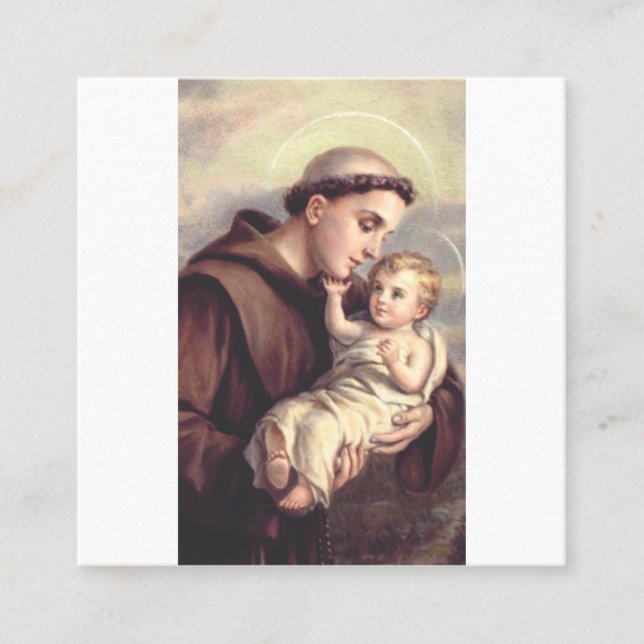 Cartão De Visita Quadrado Arte Religiosa Clássica de Santo António de Pádua (Frente)