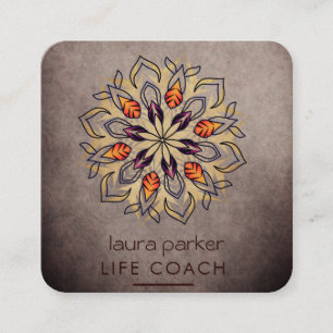 Cartão De Visita Quadrado Arte Tribal Boho Mandala Terapia de Massagem Yoga