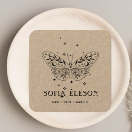 Cartão De Visita Quadrado Artesanato Rústico Neutro Borboleta Negra Salão de