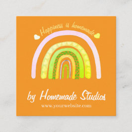 Cartão De Visita Quadrado Artisan Rainbow 'Happiness is Homemade' 