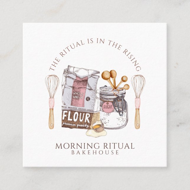 Cartão De Visita Quadrado Artisan Watercolor Baker Dessert Caterer QR Code (Frente)