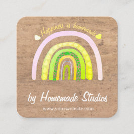 Cartão De Visita Quadrado Artisan Woodgrain Rainbow 'Happiness is Homemade'