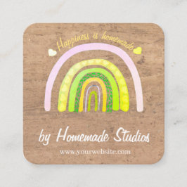 Cartão De Visita Quadrado Artisan Woodgrain Rainbow 'Happiness is Homemade' 