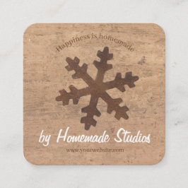 Cartão De Visita Quadrado Artisan Woodgrain Rustic Snowflake 'Homemade' 