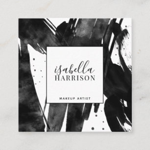 Cartão De Visita Quadrado Artista abstrato Moderno Black White Makeup