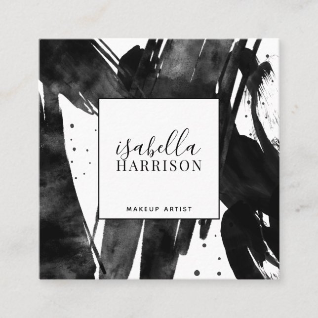 Cartão De Visita Quadrado Artista abstrato Moderno Black White Makeup (Frente)