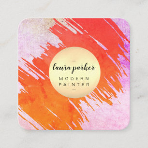 Cartão De Visita Quadrado Artista abstrato retro da pintura da aguarela do