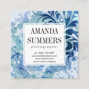 Cartão De Visita Quadrado Artista Azul Contemporâneo