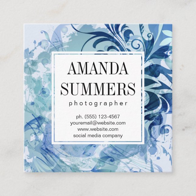 Cartão De Visita Quadrado Artista Azul Contemporâneo (Frente)