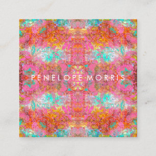 Cartão De Visita Quadrado Artista Colorido Boho Makeup