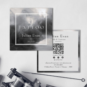 Cartão De Visita Quadrado Artista da Tatuagem de Tinta Mística Preta e Branc