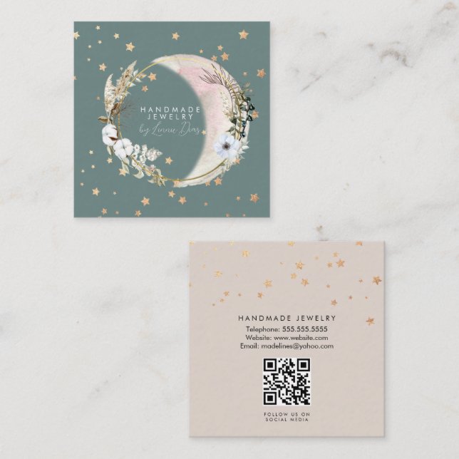 Cartão De Visita Quadrado Artista de Joias Feitas à Mão Dourada E (Frente/Verso)