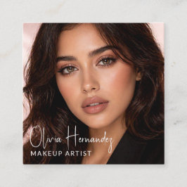 Cartão De Visita Quadrado Artista de Makeup Fotográfico com Letra Preta e Ro
