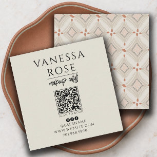 Cartão De Visita Quadrado Artista de Maquiagem Boho Código QR Terracota