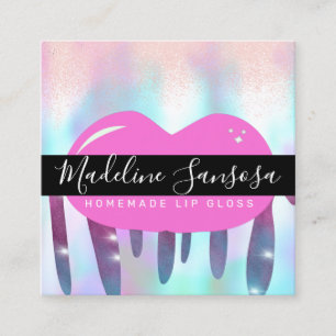 Cartão De Visita Quadrado Artista de Maquiagem Brilho Labial Glitter Gotejan