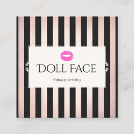Cartão De Visita Quadrado Artista de Maquiagem com Strike-up Dourada e Preta